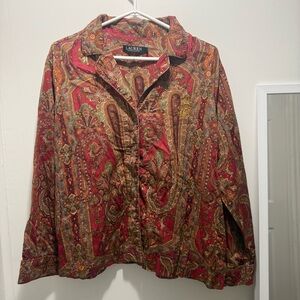 Lauren Ralph Lauren Women Sleepwear Button Down Paisley Shirt  Embroidered Large
